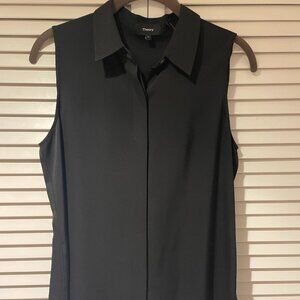 Theory black silk button tank size small